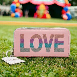 OMG Brand, LOVE Print, Wallet, Pink, Rainbow Glitter, New With Tags
